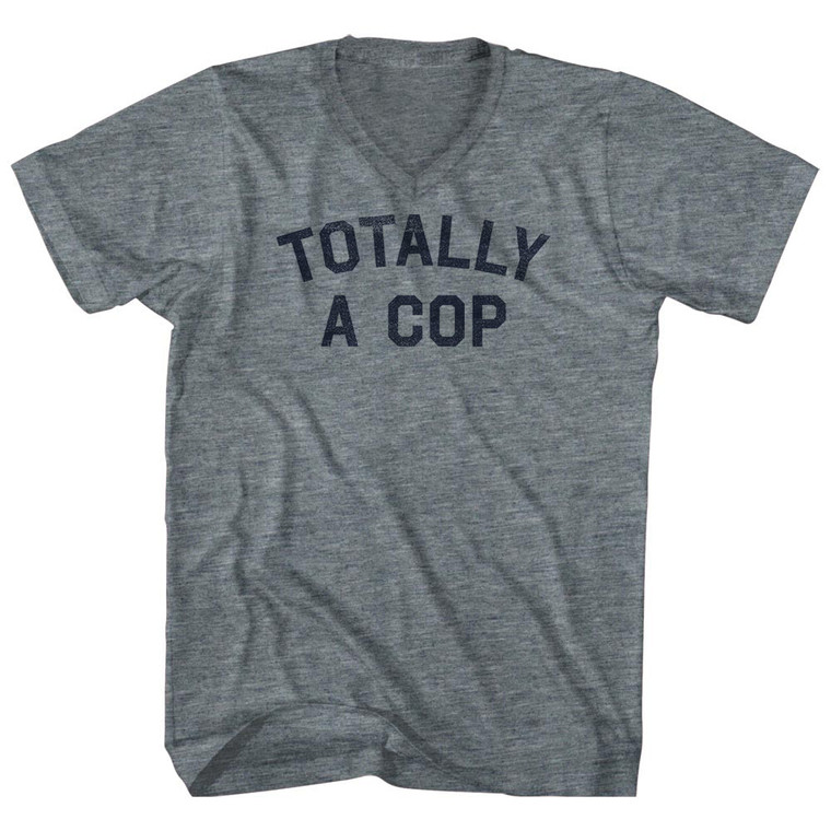 Totally A Cop Tri-Blend V-neck Womens Junior Cut T-shirt - Athletic Grey