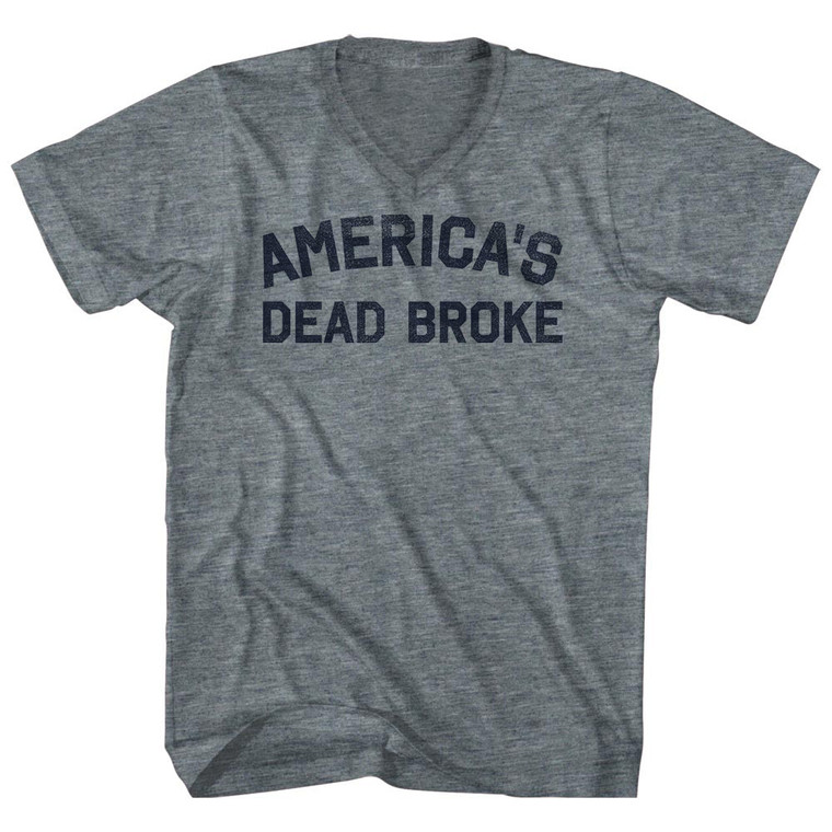 America's Dead Broke Adult Tri-Blend V-neck T-shirt - Athletic Grey