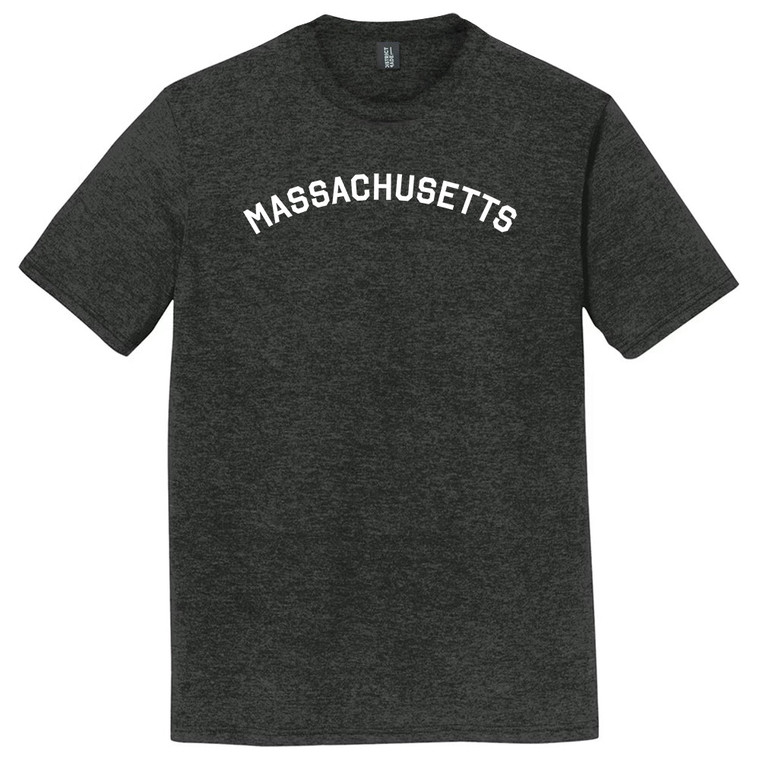Massachusetts State Text White Font Mens Tri-Blend DTG T-shirt - Black Heather