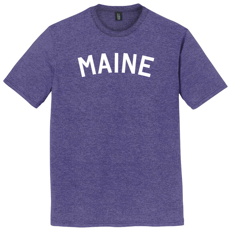 Maine State Text White Font Mens Tri-Blend DTG T-shirt - Purple Heather