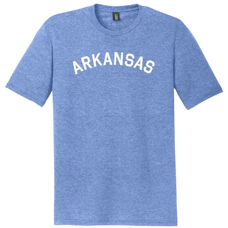 Arkansas State Text White Font Mens Tri-Blend DTG T-shirt - Blue Heather