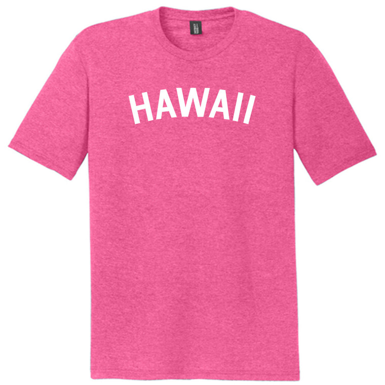 Hawaii State Text White Font Mens Tri-Blend DTG T-shirt - Fuchsia Heather