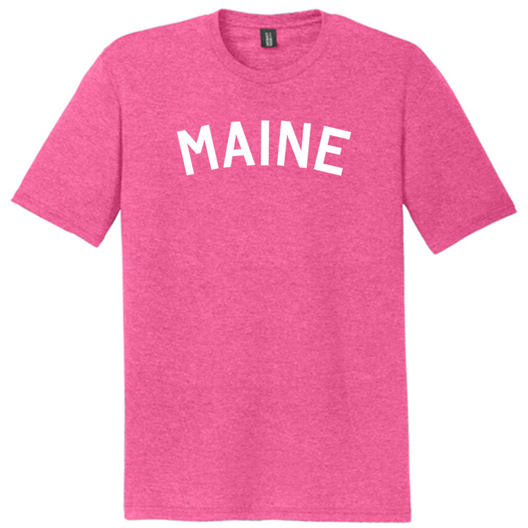 Maine State Text White Font Mens Tri-Blend DTG T-shirt - Fuchsia Heather