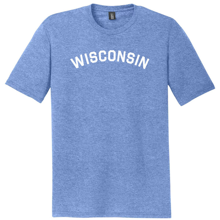 Wisconsin State Text White Font Mens Tri-Blend DTG T-shirt - Blue Heather