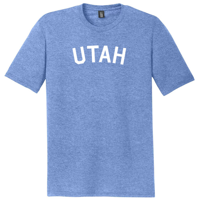 Utah State Text White Font Mens Tri-Blend DTG T-shirt - Blue Heather