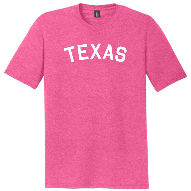 Texas State Text White Font Mens Tri-Blend DTG T-shirt - Fuchsia Heather