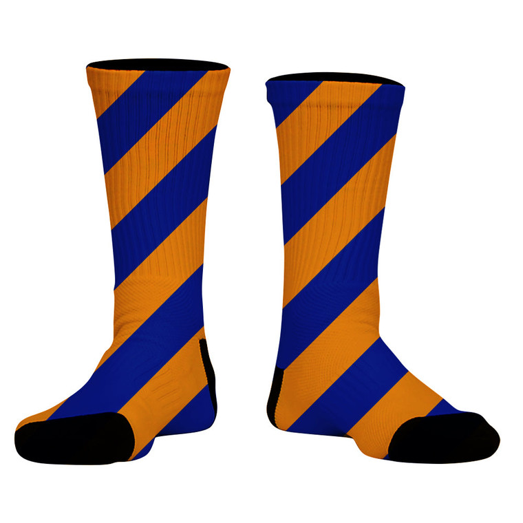 Candy Cane Design Athletic Crew Socks - Blue Royal and Tennessee Orange