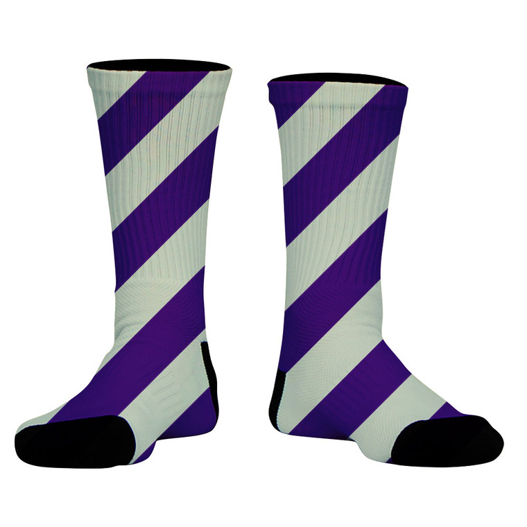 Candy Cane Design Athletic Crew Socks - Purple Medium and Vegas Gold