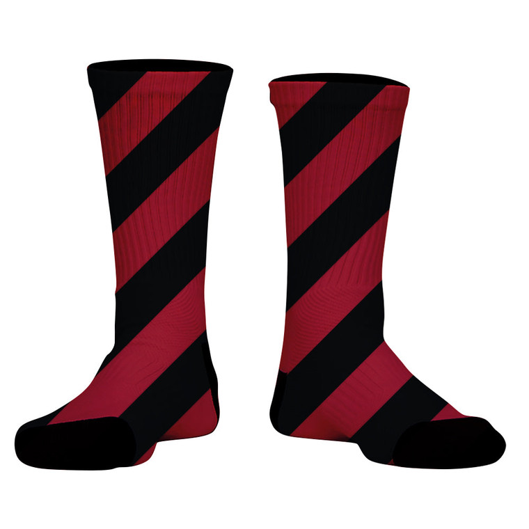 Candy Cane Design Athletic Crew Socks - Black and Red Dark