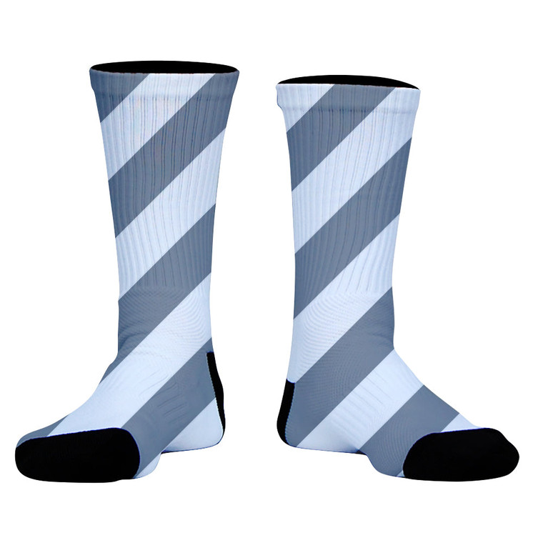 Candy Cane Design Athletic Crew Socks - Grey Dark and White