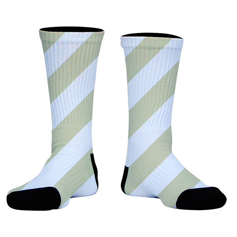Candy Cane Design Athletic Crew Socks - Vegas Gold and White
