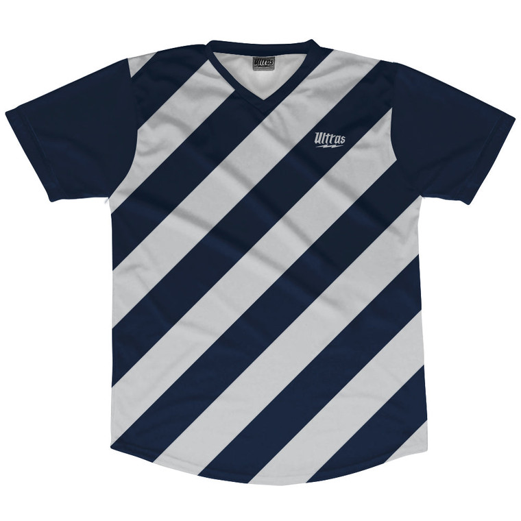 Candy Cane Design Soccer Jersey Made In USA - Blue Navy And Grey Medium