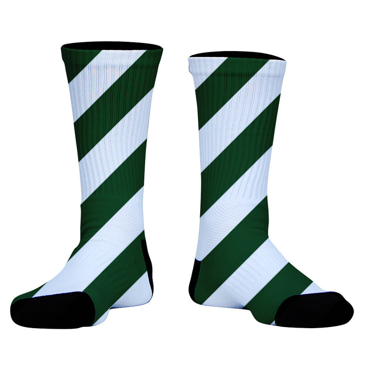 Candy Cane Design Athletic Crew Socks - Green Hunter and White