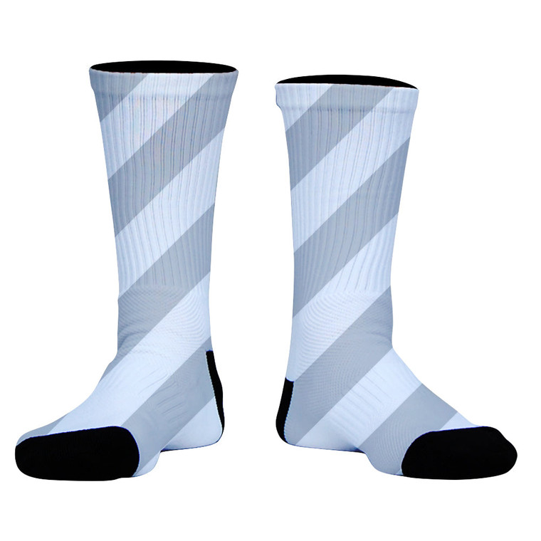 Candy Cane Design Athletic Crew Socks - Grey Medium and White