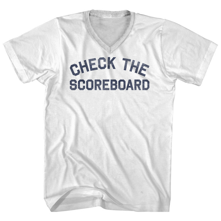 Check the Scoreboard Adult Cotton V-neck T-shirt - White