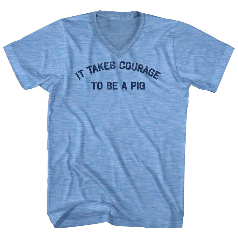 It Takes Courage To Be A Pig Adult Tri-Blend V-neck T-shirt - Athletic Blue