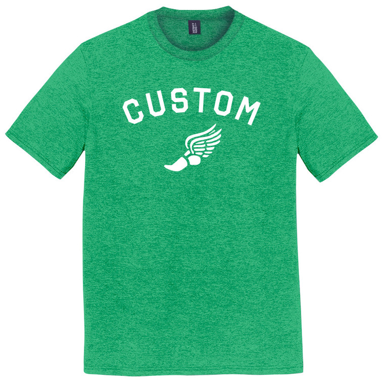Custom Running Winged Foot White Ink On Mens Tri-Blend DTG T-shirt - Green Kelly Heather