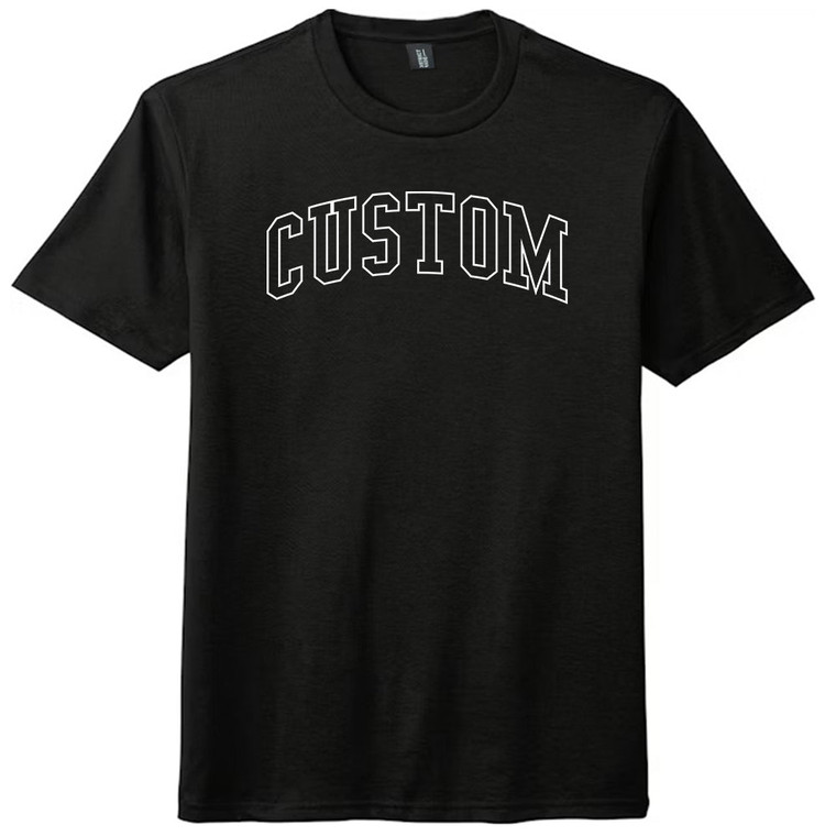 Custom Arched Ruckus Font Outline White Ink On Mens Tri-Blend DTG T-shirt - Black Solid