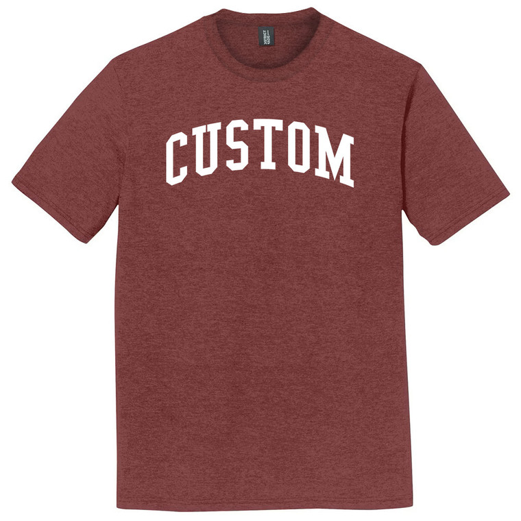 Custom Arched Ruckus Font White Ink On Mens Tri-Blend DTG T-shirt - Maroon Heather