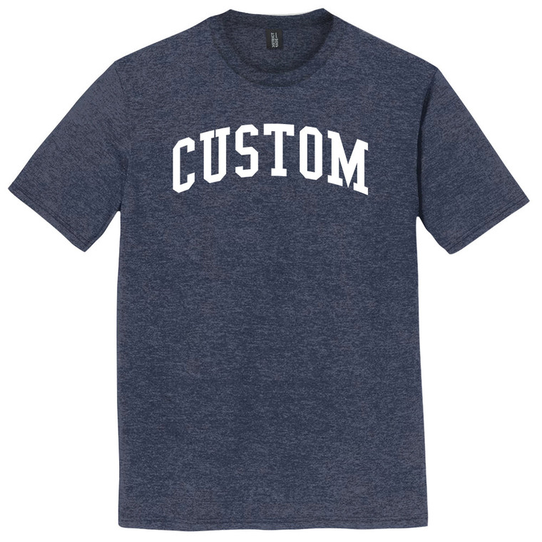 Custom Arched Ruckus Font White Ink On Mens Tri-Blend DTG T-shirt - Navy Blue Heavy