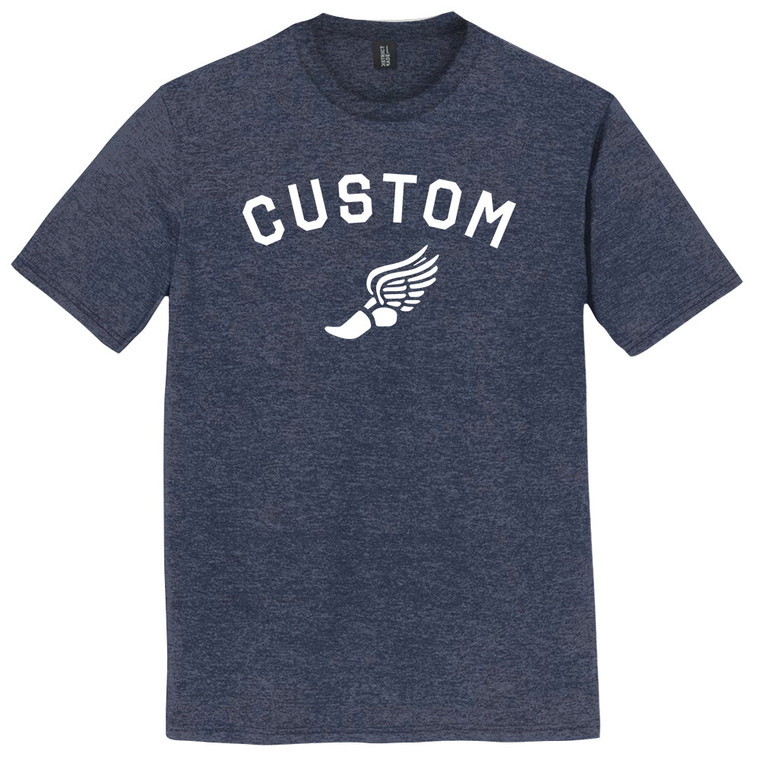 Custom Running Winged Foot White Ink On Mens Tri-Blend DTG T-shirt - Navy Blue Heavy