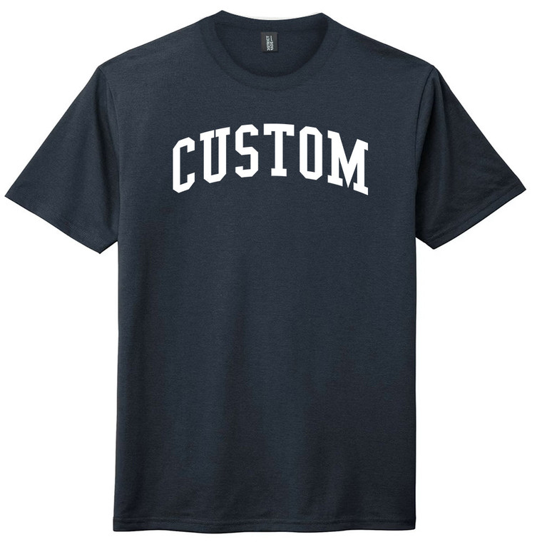 Custom Arched Ruckus Font White Ink On Mens Tri-Blend DTG T-shirt - Navy Blue Solid