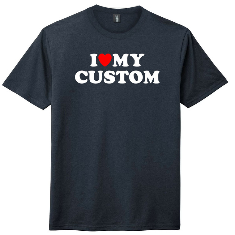 Custom I Heart Love Custom Text White Ink On Mens Tri-Blend DTG T-shirt - Navy Blue Solid