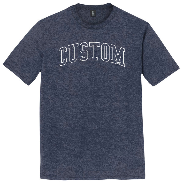 Custom Arched Ruckus Font Outline White Ink On Mens Tri-Blend DTG T-shirt - Navy Blue Heavy