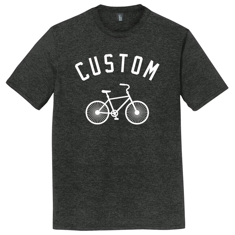 Custom Text Arched Over A Vintage Bike White Ink On Mens Tri-Blend DTG T-shirt - Black Heather