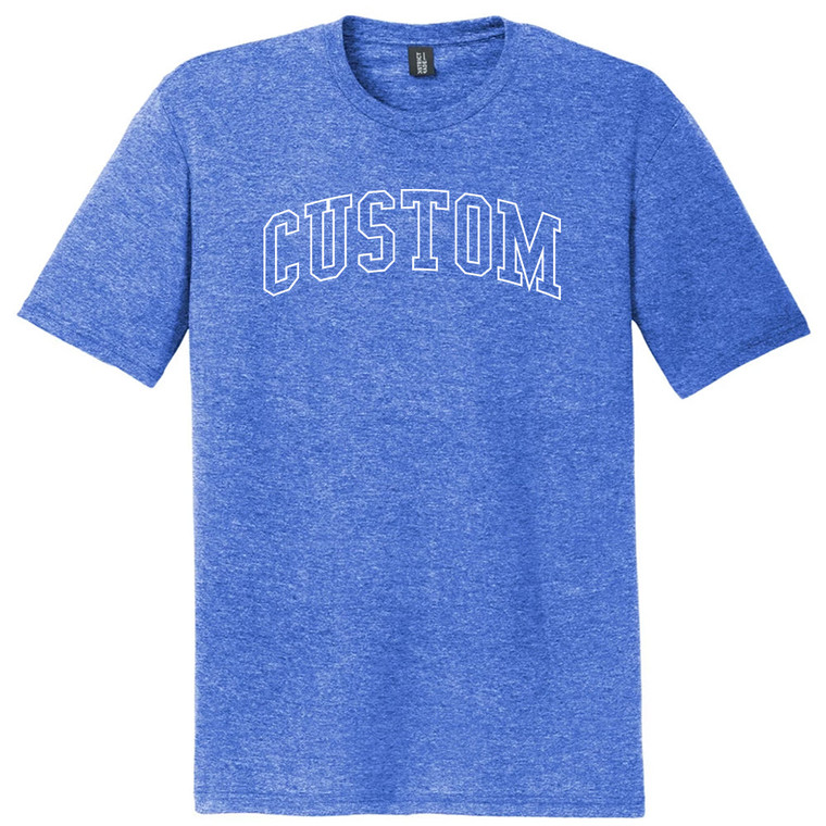 Custom Arched Ruckus Font Outline White Ink On Mens Tri-Blend DTG T-shirt - Royal Blue Heather