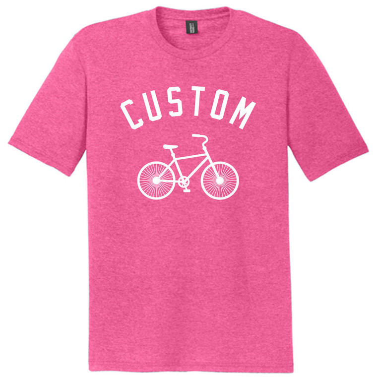 Custom Text Arched Over A Vintage Bike White Ink On Mens Tri-Blend DTG T-shirt - Fuchsia Heather