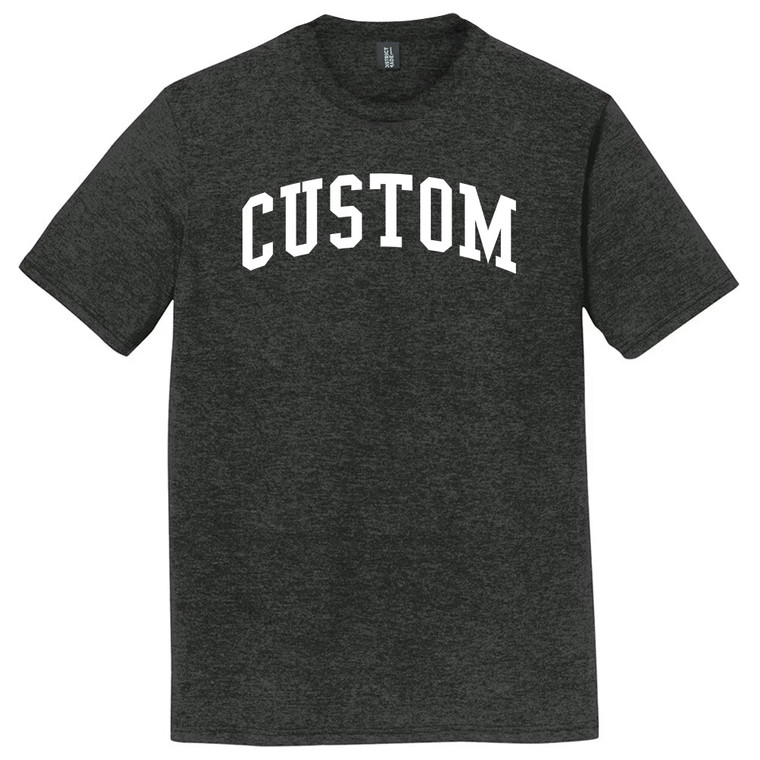 Custom Arched Ruckus Font White Ink On Mens Tri-Blend DTG T-shirt - Black Heather