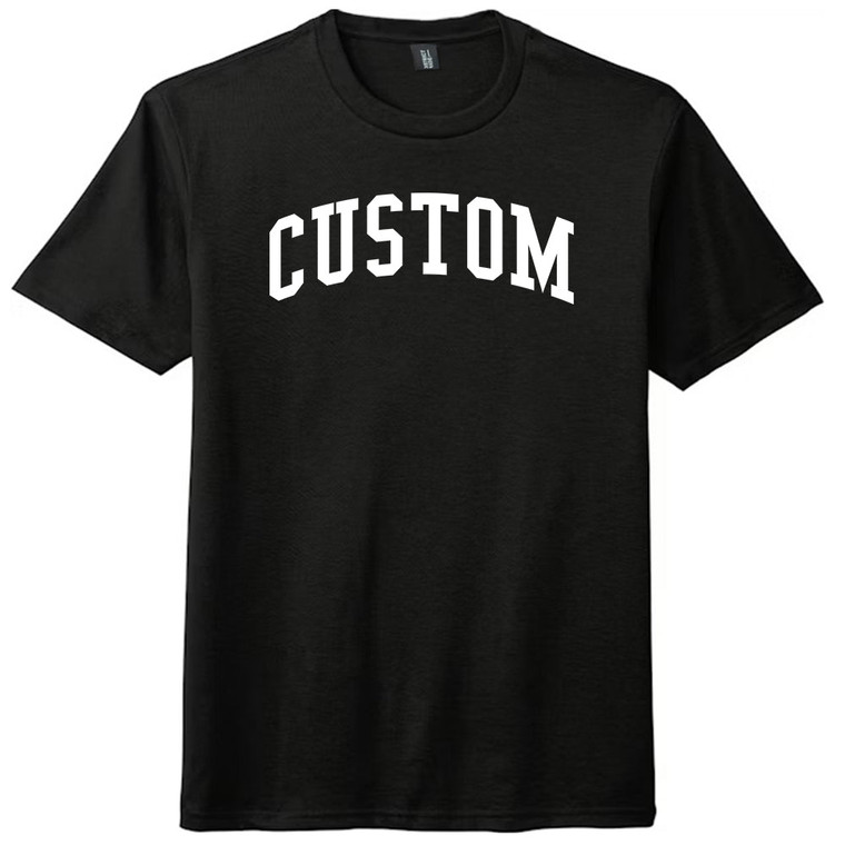 Custom Arched Ruckus Font White Ink On Mens Tri-Blend DTG T-shirt - Black Solid
