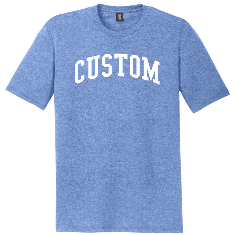 Custom Arched Ruckus Font White Ink On Mens Tri-Blend DTG T-shirt - Denim Blue Heather