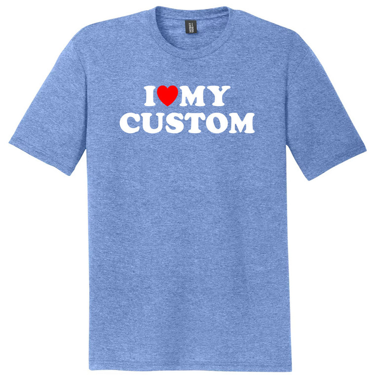 Custom I Heart Love Custom Text White Ink On Mens Tri-Blend DTG T-shirt - Denim Blue Heather