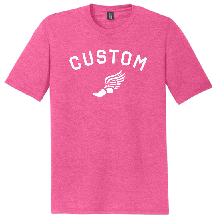 Custom Running Winged Foot White Ink On Mens Tri-Blend DTG T-shirt - Fuchsia Heather