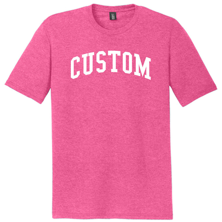 Custom Arched Ruckus Font White Ink On Mens Tri-Blend DTG T-shirt - Fuchsia Heather