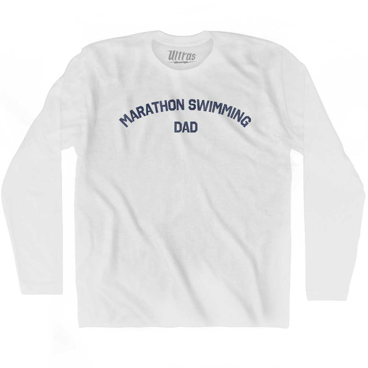 Marathon Swimming Dad Adult Cotton Long Sleeve T-shirt - White