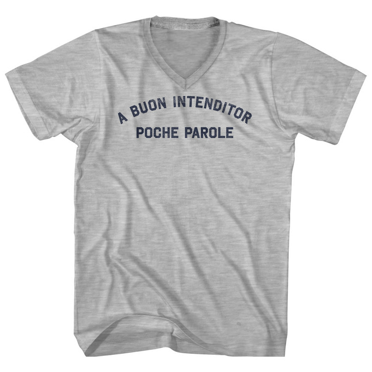 A Buon Intendito Poche Parole Adult Cotton V-neck T-shirt - Grey Heather