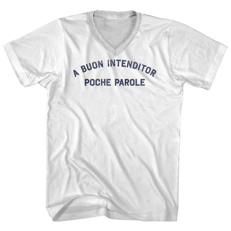 A Buon Intendito Poche Parole Adult Cotton V-neck T-shirt - White