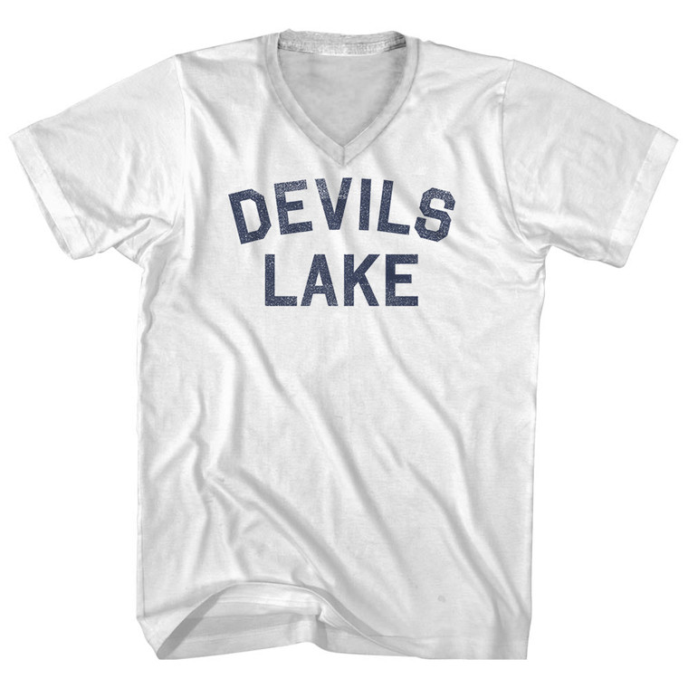 Devils Lake Adult Cotton V-neck T-shirt - White