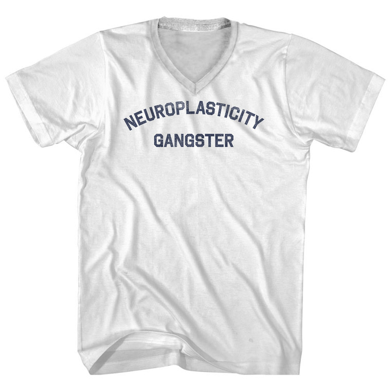 Neuroplasticity Gangster Adult Cotton V-neck T-shirt - White