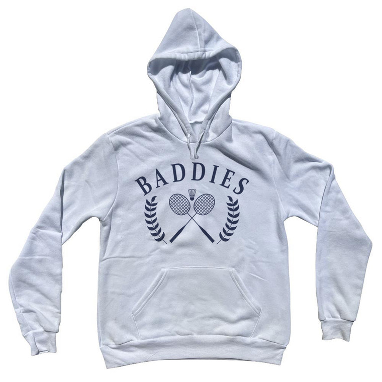 Baddies Crossed Badminton Rackets and Shuttle Cock Cotton-Poly Blend Hoodie - White