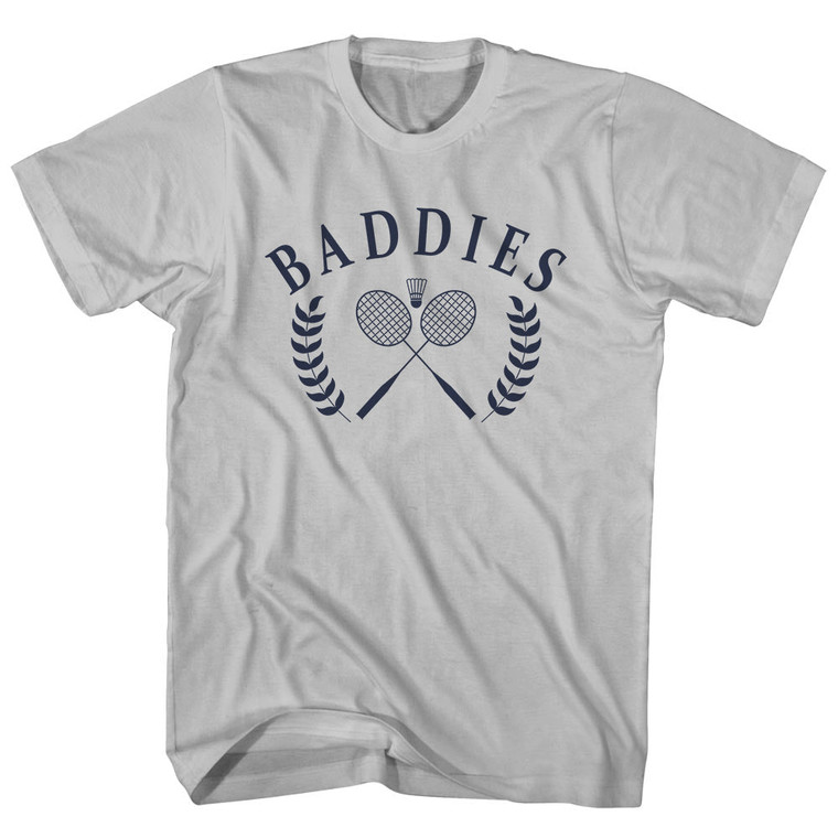 Baddies Crossed Badminton Rackets and Shuttle Cock Adult Cotton T-shirt - Cool Grey