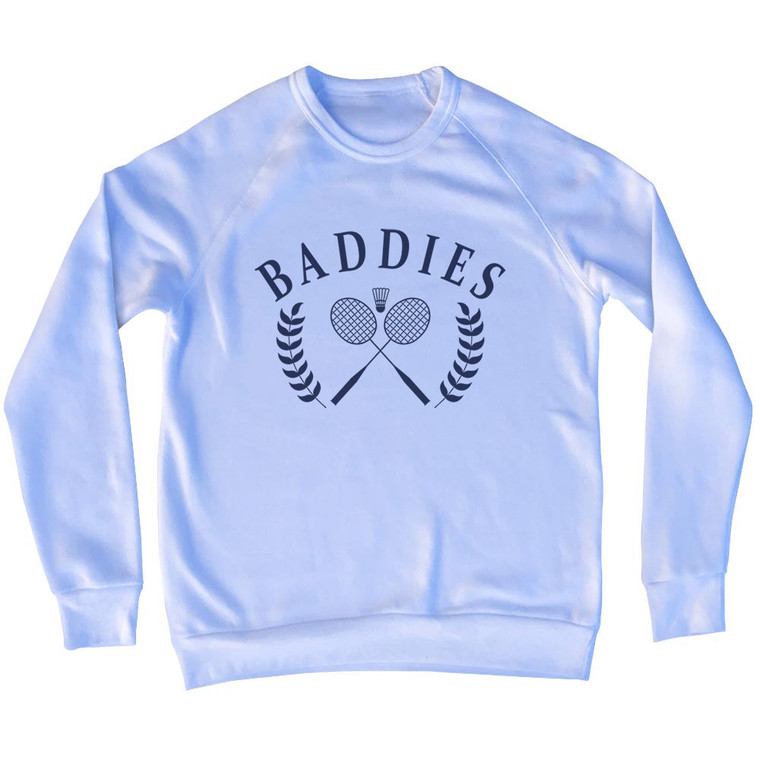 Baddies Crossed Badminton Rackets and Shuttle Cock Adult Tri-Blend Sweatshirt - White
