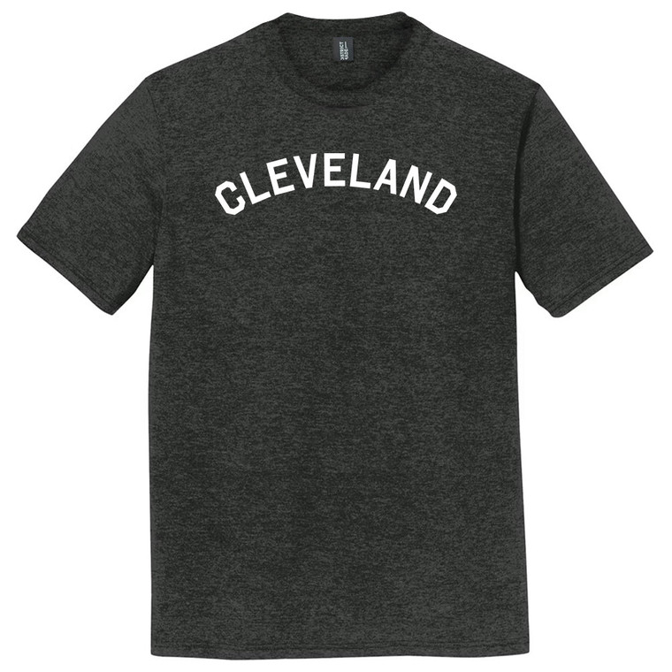 Cleveland Text White Font Mens Tri-Blend DTG T-shirt - Black Heather