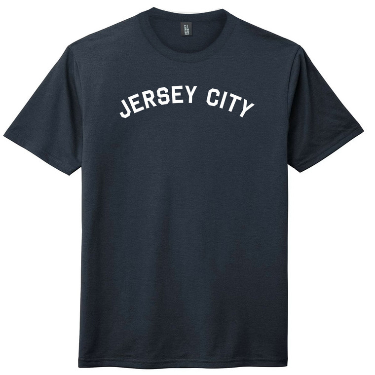 Jersey City Text White Font Mens Tri-Blend DTG T-shirt - Navy Blue Solid