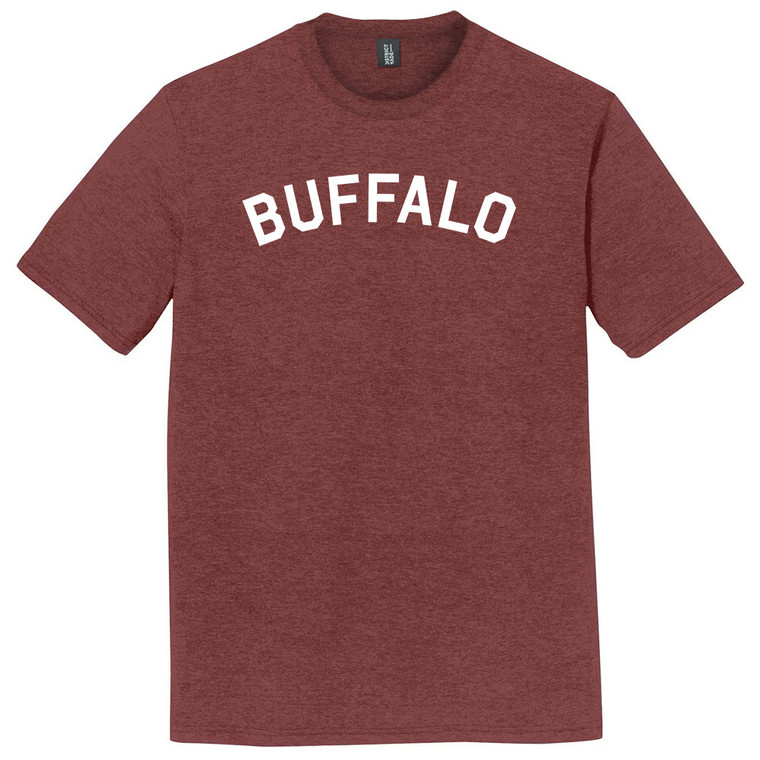 Buffalo Text White Font Mens Tri-Blend DTG T-shirt - Maroon Heather