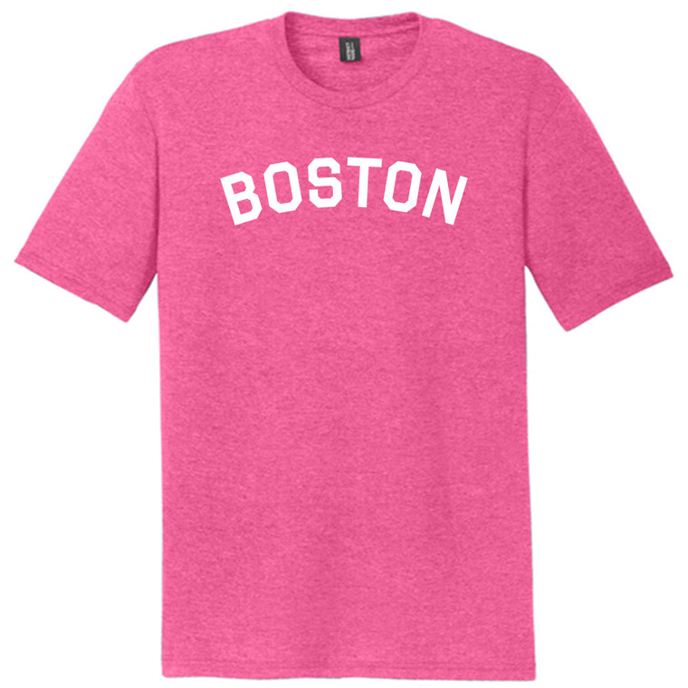Boston Text White Font Mens Tri-Blend DTG T-shirt - Fuchsia Heather