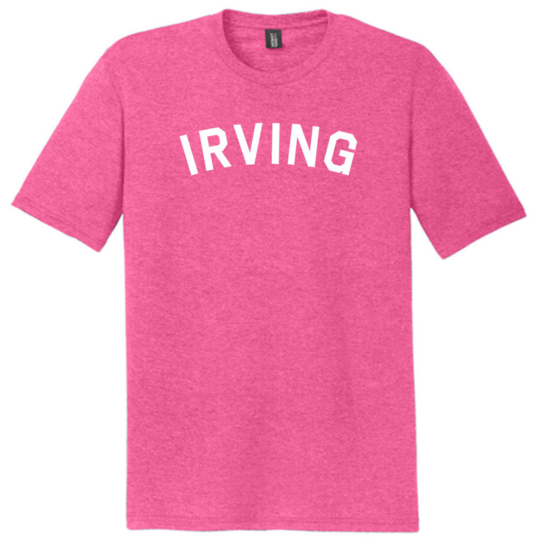 Irving Text White Font Mens Tri-Blend DTG T-shirt - Fuchsia Heather